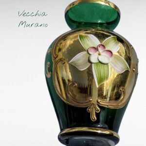 Vtg. Vecchia Murano Hand Blown Glass 24kt Vase W Cert Of Guaranty